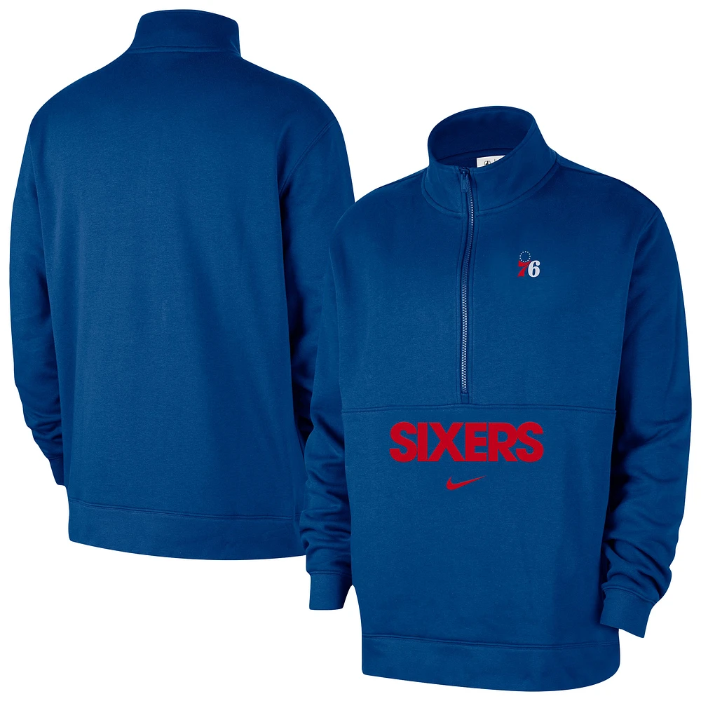 Men's Nike Blue Philadelphia 76ers Courtside Club Half-Zip Jacket