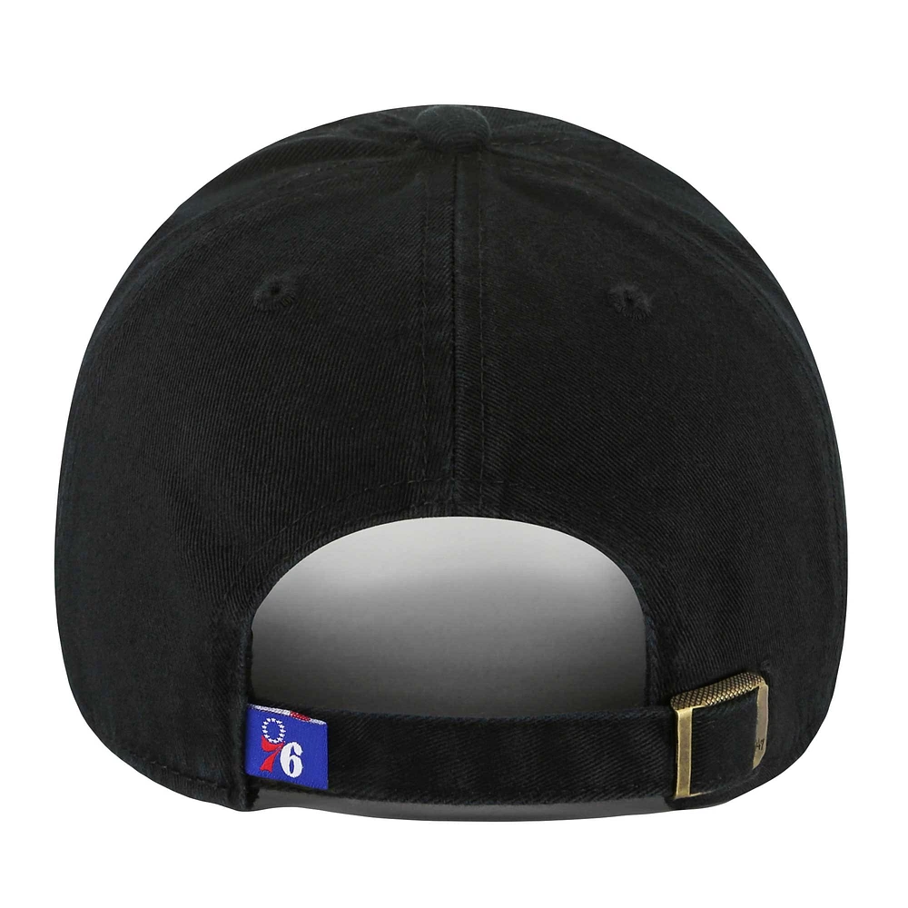 Men's '47 Black Philadelphia 76ers Core Logo Clean Up Adjustable Hat