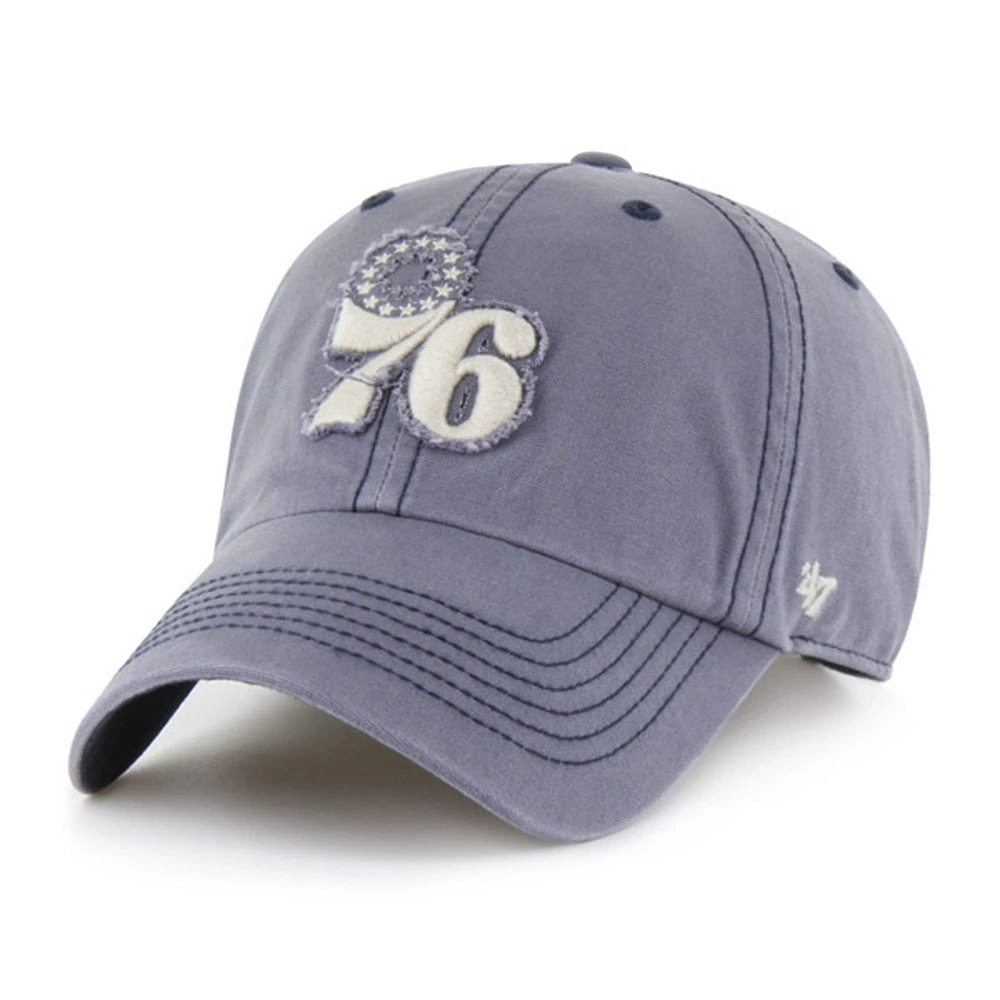 Men's '47 Blue Philadelphia 76ers Scupper Rough Edge Applique Clean Up Adjustable Hat