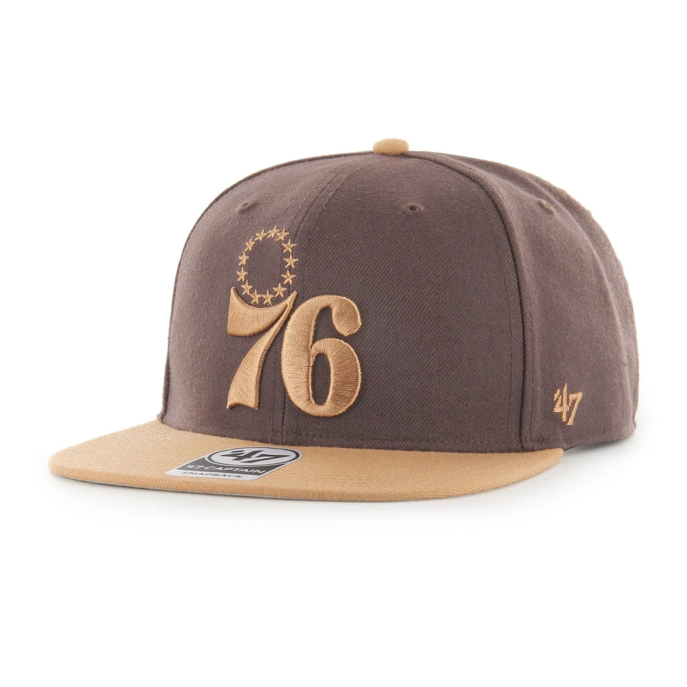 Men's '47 Brown Philadelphia 76ers No Shot Two-Tone Captain Snapback Hat 