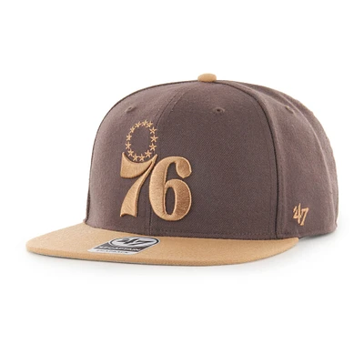 Men's '47 Brown Philadelphia 76ers No Shot Two-Tone Captain Snapback Hat 