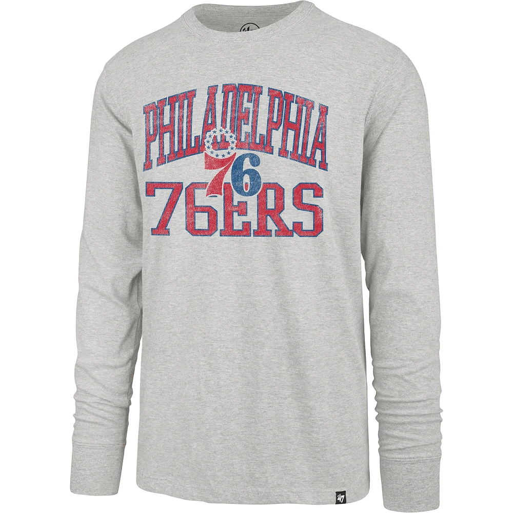 Men's '47  Gray Philadelphia 76ers First Rate Franklin Long Sleeve T-Shirt