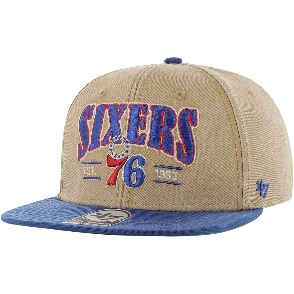 Men's '47 Khaki/Royal Philadelphia 76ers Chilmark Captain Snapback Hat