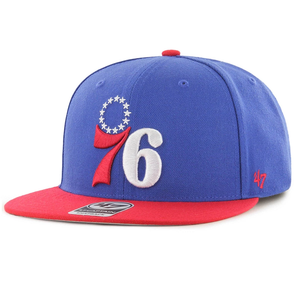 Casquette Snapback Capitaine bicolore No Shot '47 Royal/Red Philadelphia 76ers pour homme