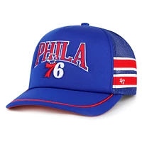 Casquette réglable de camionneur bleue à rayures Sidebrand '47 des Philadelphia 76ers pour hommes