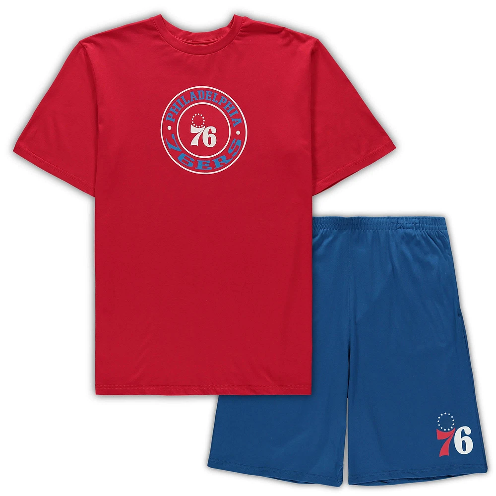 Ensemble de pyjama t-shirt et short Concepts Sport Rouge/Royal Philadelphia 76ers pour hommes Tailles Big & Tall