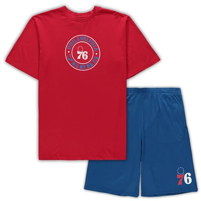 Ensemble de pyjama t-shirt et short Concepts Sport Rouge/Royal Philadelphia 76ers pour hommes Tailles Big & Tall