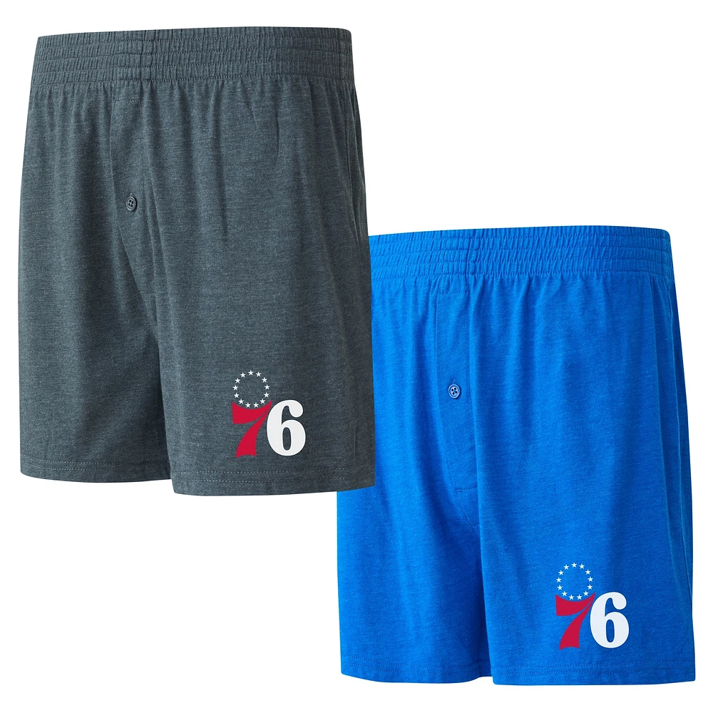 Men's Concepts Sport Royal/Charcoal Philadelphia 76ers Two-Pack Jersey-Knit Boxer Set