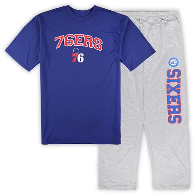 Ensemble de nuit pour hommes Concepts Sport Royal/Heather Grey Philadelphia 76ers Big & Tall T-shirt et pantalon pyjama