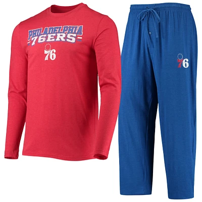 Ensemble de nuit pour homme Concepts Sport Royal/rouge Philadelphia 76ers T-shirt et pantalon à manches longues