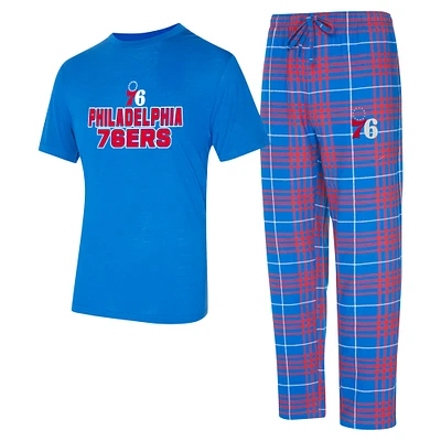 Ensemble de nuit pour homme Concepts Sport Royal/Red Philadelphia 76ers Vector T-shirt et pantalon en flanelle