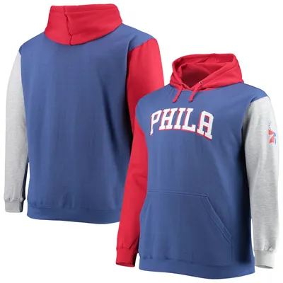 Philadelphia 76ers Fanatics Branded Big & Tall Double Contrast Pullover Hoodie - Royal/Red