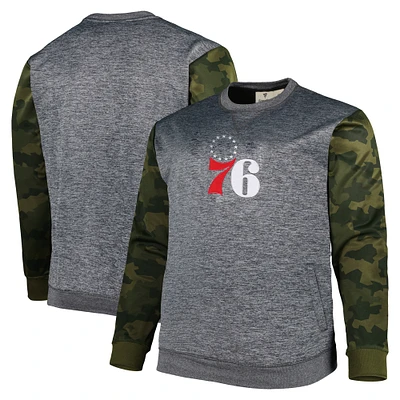 Sweat-shirt cousu camouflage Fanatics Heather Charcoal Philadelphia 76ers Big & Tall pour hommes