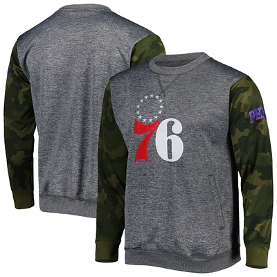 Sweat-shirt cousu camouflage Fanatics Heather Charcoal Philadelphia 76ers pour hommes