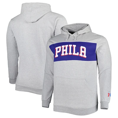 Sweat à capuche Fanatics Heather Grey Philadelphia 76ers Big & Tall pour hommes