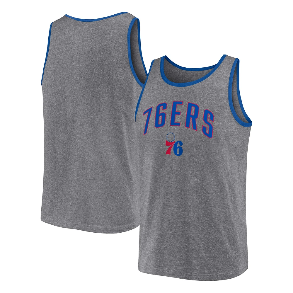 Débardeur avec logo principal Fanatics Heather Grey Philadelphia 76ers pour hommes