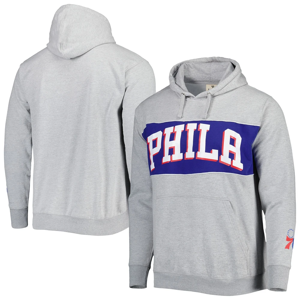 Sweat à capuche Fanatics Heather Grey Philadelphia 76ers Wordmark French Terry pour hommes