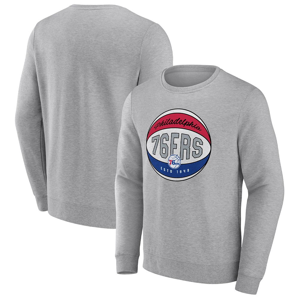 Men's Fanatics Heathered Gray Philadelphia 76ers True Classics Vint Pullover Sweatshirt