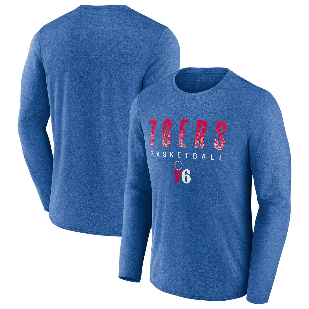 T-shirt à manches longues pour hommes Fanatics Heathered Royal Philadelphia 76ers Where Legends Play Iconic Practice