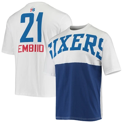 T-shirt blanc avec empiècement des Philadelphia 76ers Joel Embiid Fanatics pour hommes