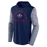 Men's Fanatics Navy/Heathered Navy Philadelphia 76ers Deep Rotation Performance - Pullover Hoodie