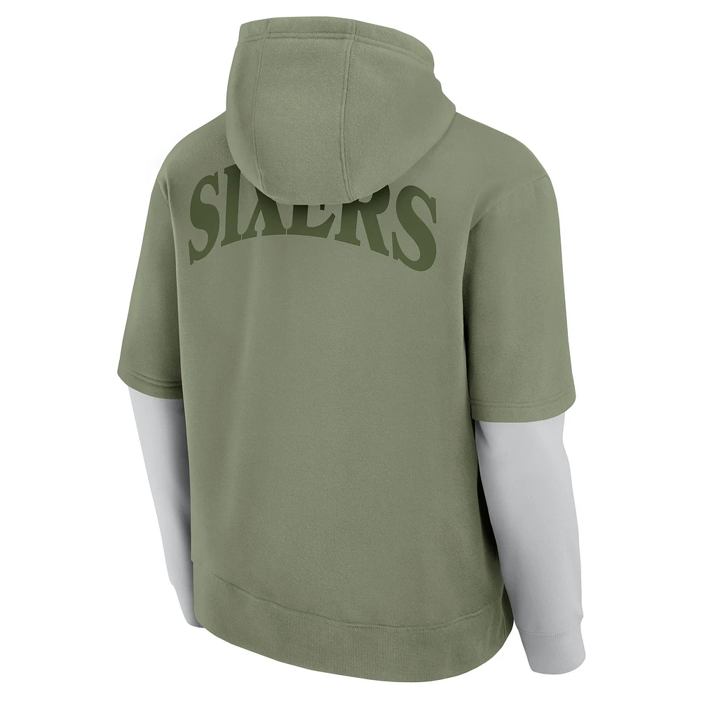 Men's Fanatics  Olive Philadelphia 76ers Elements Sleek Pullover Hoodie