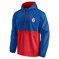 Veste à capuche coupe-vent demi-zip Fanatics Royal/Red Philadelphia 76ers Anorak Block Party pour hommes