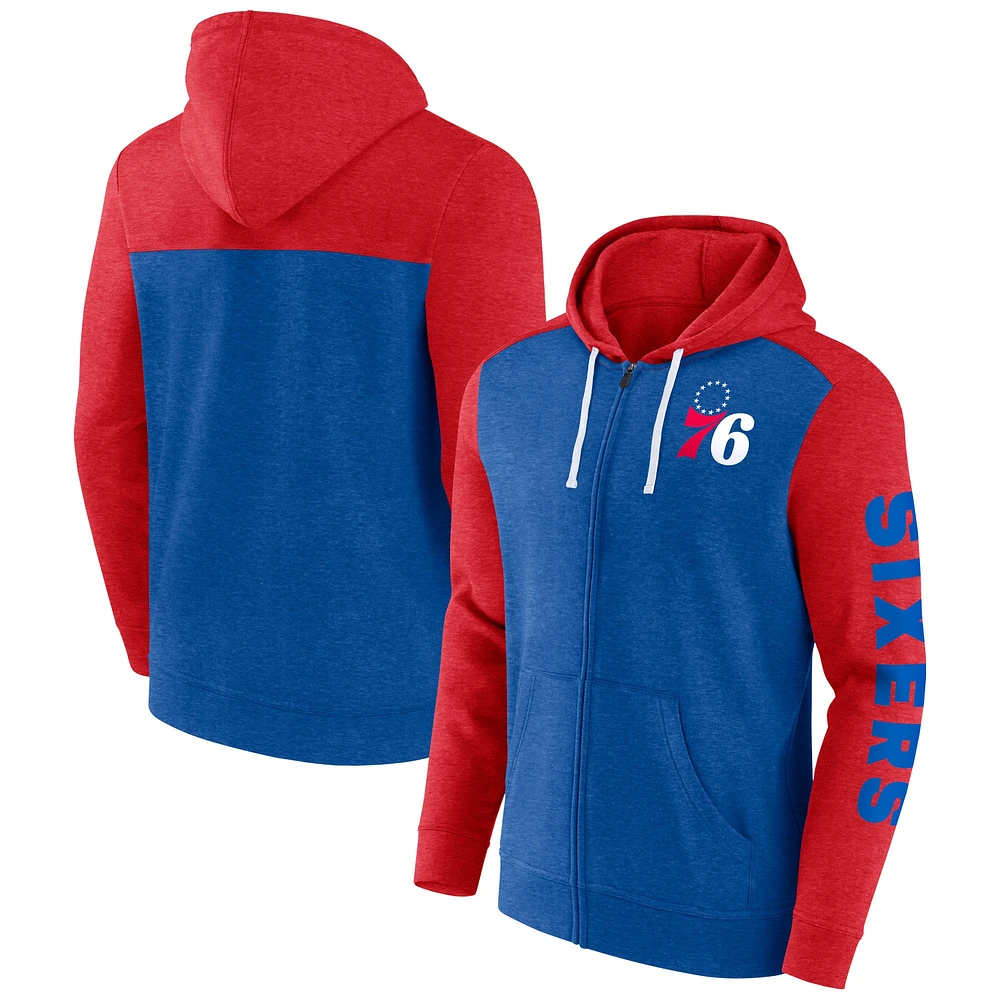 Sweat à capuche entièrement zippé pour hommes Fanatics Royal/Red Philadelphia 76ers Big & Tall Down and Distance