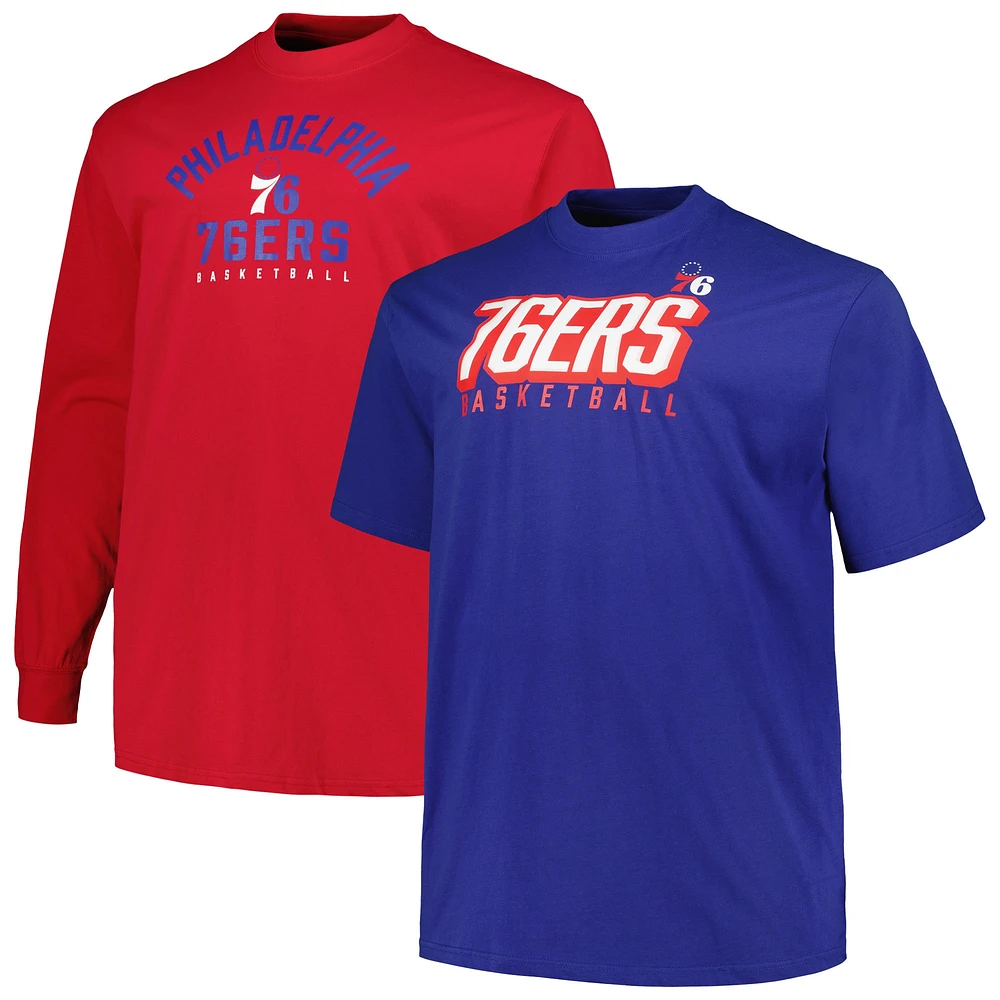 Ensemble t-shirt à manches courtes et longues Fanatics Royal/Red Philadelphia 76ers pour hommes Big & Tall