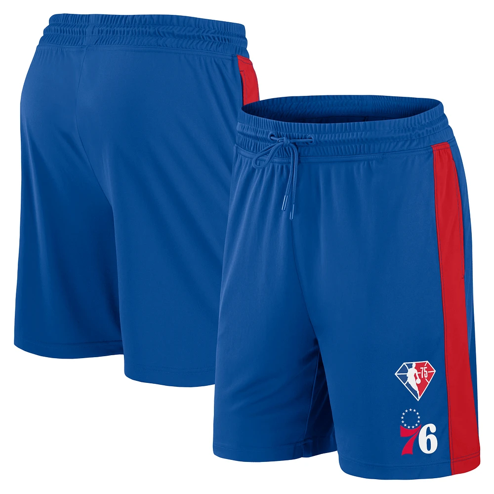 Men's Fanatics Royal Philadelphia 76ers 75th Anniversary Downtown Performance Practice Shorts