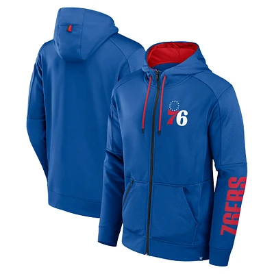 Sweat à capuche entièrement zippé Performance Baller Defender de Philadelphia 76ers Fanatics Royal pour homme