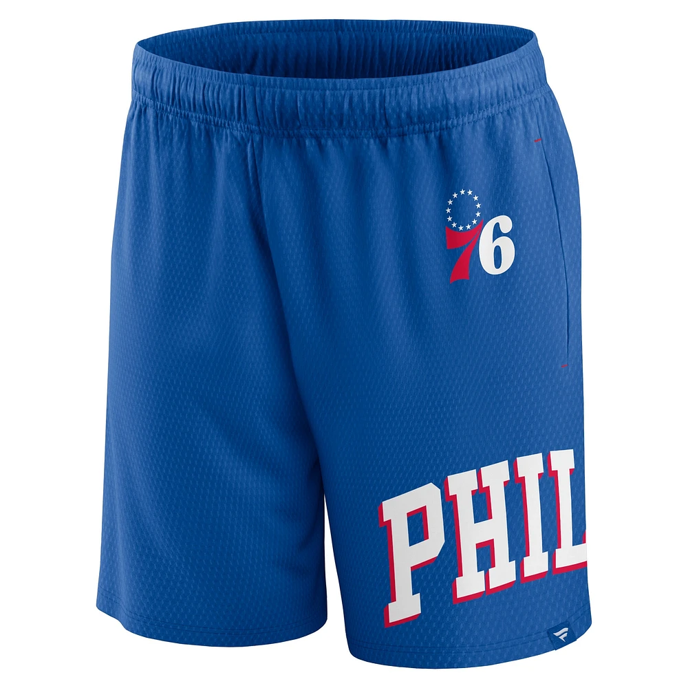 Short en maille à lancer franc Fanatics Royal Philadelphia 76ers pour hommes