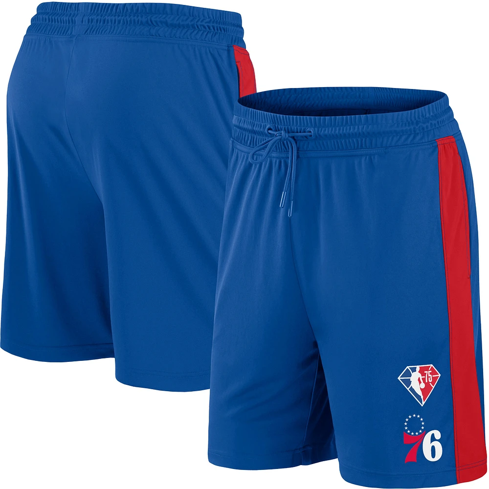 Fanatics pour hommes Royal Philadelphia 76ers NBA 75e anniversaire de Downtown Performance Practice - Shorts