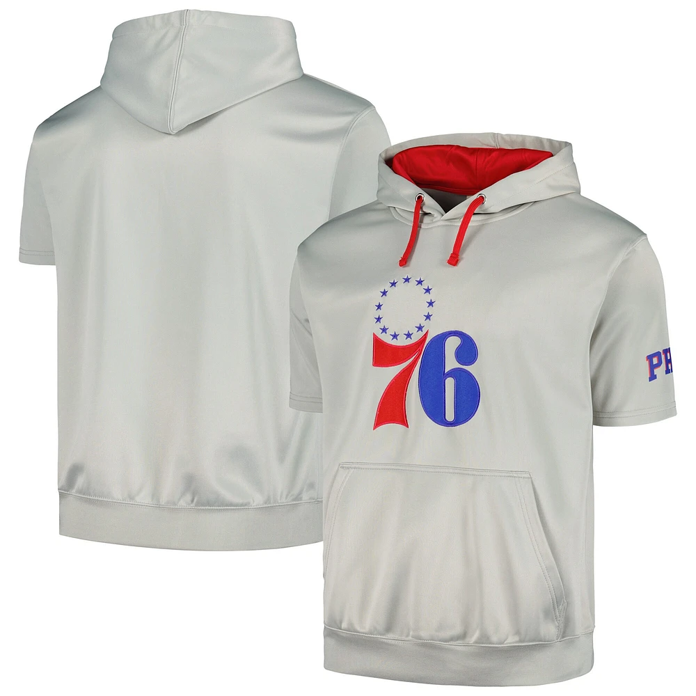 Sweat à capuche manches courtes Fanatics pour hommes, argent/rouge, Philadelphia 76ers