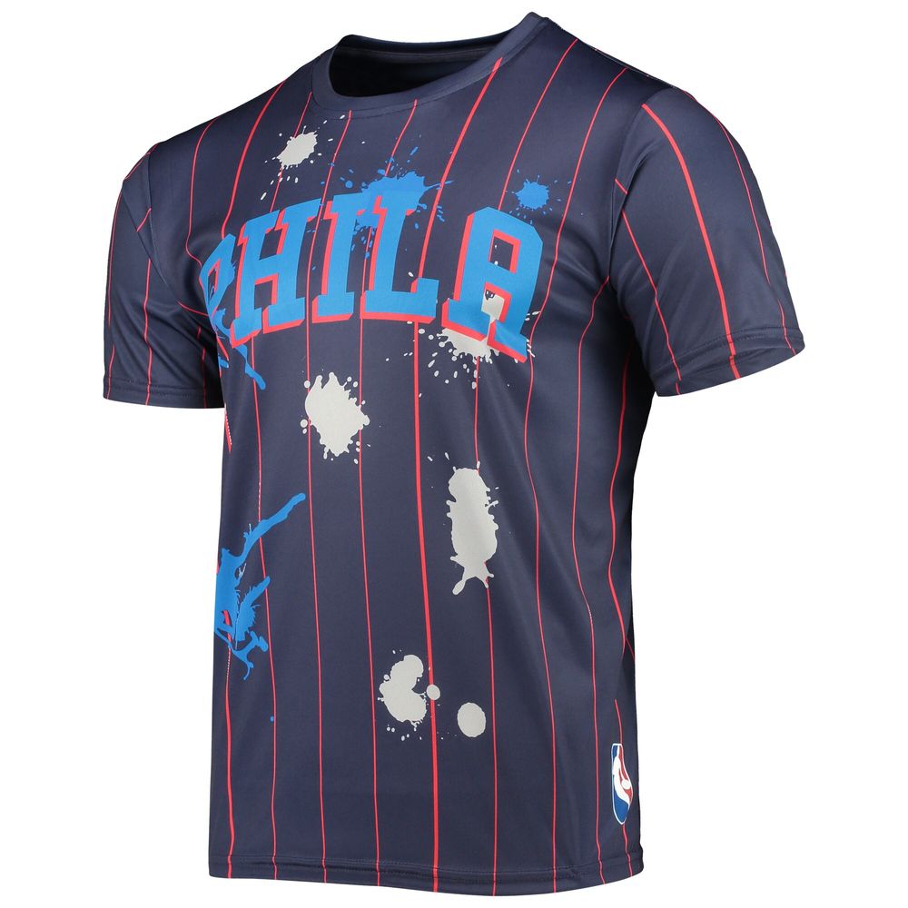 Men's FISLL Navy Philadelphia 76ers Striped Splatter T-Shirt