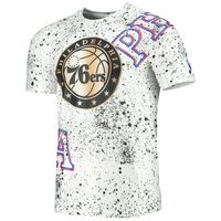 Men's FISLL White Philadelphia 76ers Gold Foil Splatter Print T-Shirt