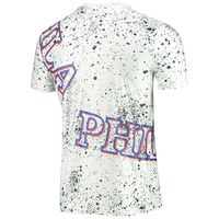 Men's FISLL White Philadelphia 76ers Gold Foil Splatter Print T-Shirt