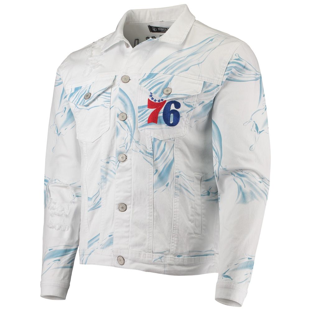 Men's FISLL White Philadelphia 76ers Ice Cloud Denim Jacket