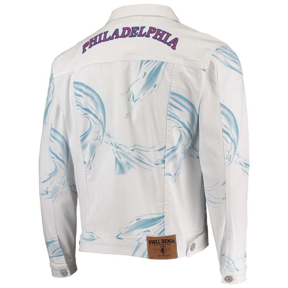 Men's FISLL White Philadelphia 76ers Ice Cloud Denim Jacket