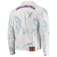 Men's FISLL White Philadelphia 76ers Ice Cloud Denim Jacket