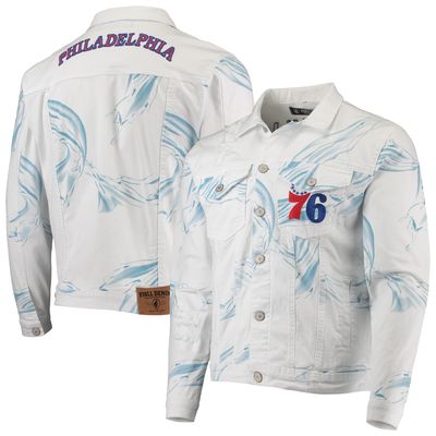 Men's FISLL White Philadelphia 76ers Ice Cloud Denim Jacket