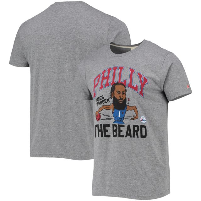 T-shirt à trois mélanges Caricature des 76ers de Philadelphie Hommage James Harden gris chiné pour homme