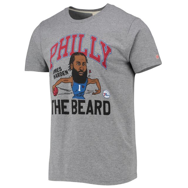 T-shirt à trois mélanges Caricature des 76ers de Philadelphie Hommage James Harden gris chiné pour homme