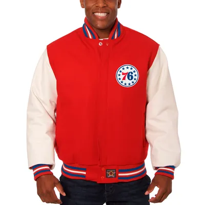 Philadelphia 76ers JH Design Big & Tall Wool Leather Full-Snap Jacket - Red/White