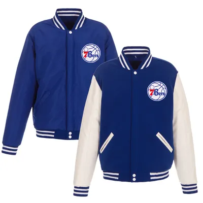 Philadelphia 76ers JH Design Reversible Fleece & Faux Leather Full-Snap Jacket - Royal/White