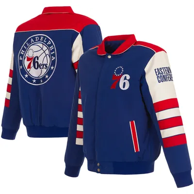 Philadelphia 76ers JH Design Stripe Colorblock Nylon Reversible Full-Snap Jacket - Royal