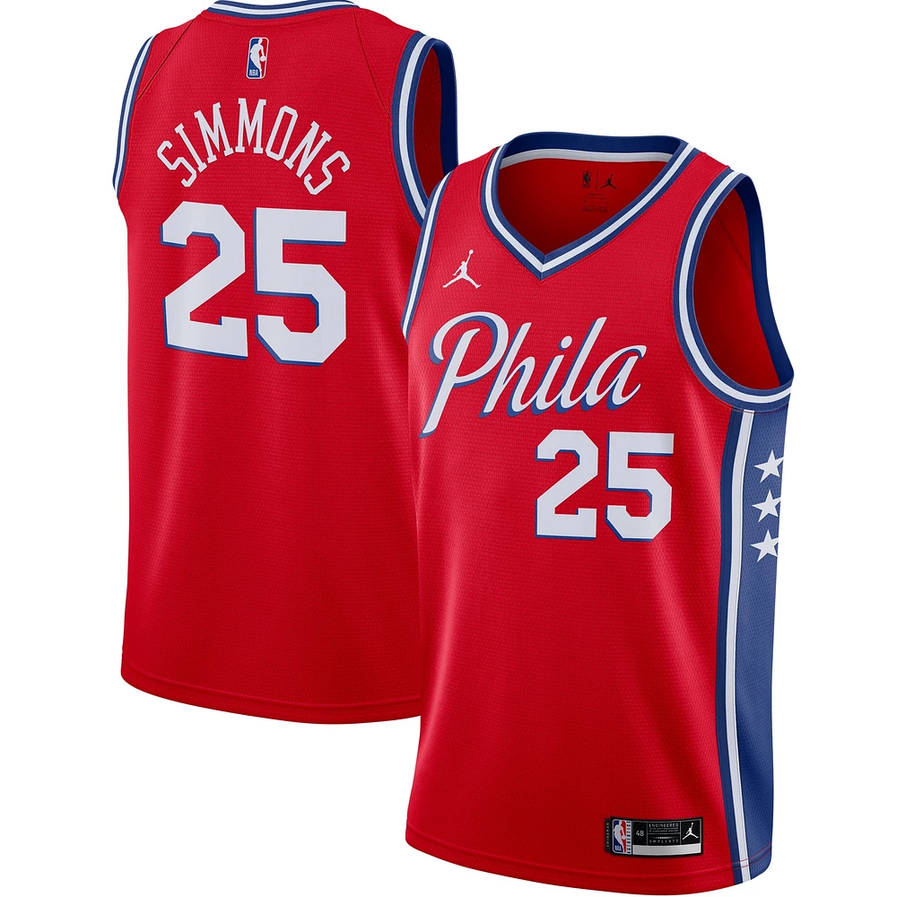 Men's Jordan Brand Ben Simmons Red Philadelphia 76ers 2020/21 Swingman Jersey - Statement Edition