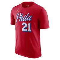 Men's Jordan Brand Joel Embiid Red Philadelphia 76ers 2022/23 Statement Edition Name & Number T-Shirt