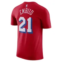 Men's Jordan Brand Joel Embiid Red Philadelphia 76ers 2022/23 Statement Edition Name & Number T-Shirt