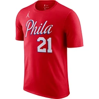 Men's Jordan Brand Joel Embiid Red Philadelphia 76ers Essential Statement Name & Number - T-Shirt